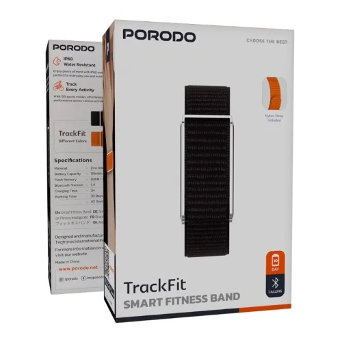 Porodo-TrackFit-Screenless-Fitband-with-Black-and-Orange-Strap Porodo TrackFit Smart Fitness Band - الصورة 1