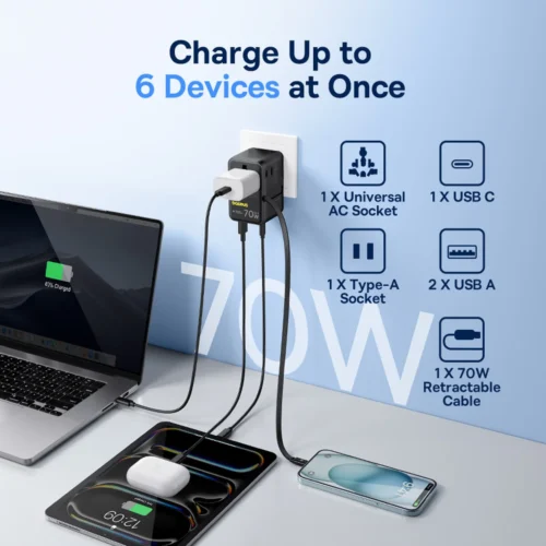 ⁦Baseus EnerCore CG11 Universal Travel Adapter – 70W⁩ - الصورة ⁦3⁩